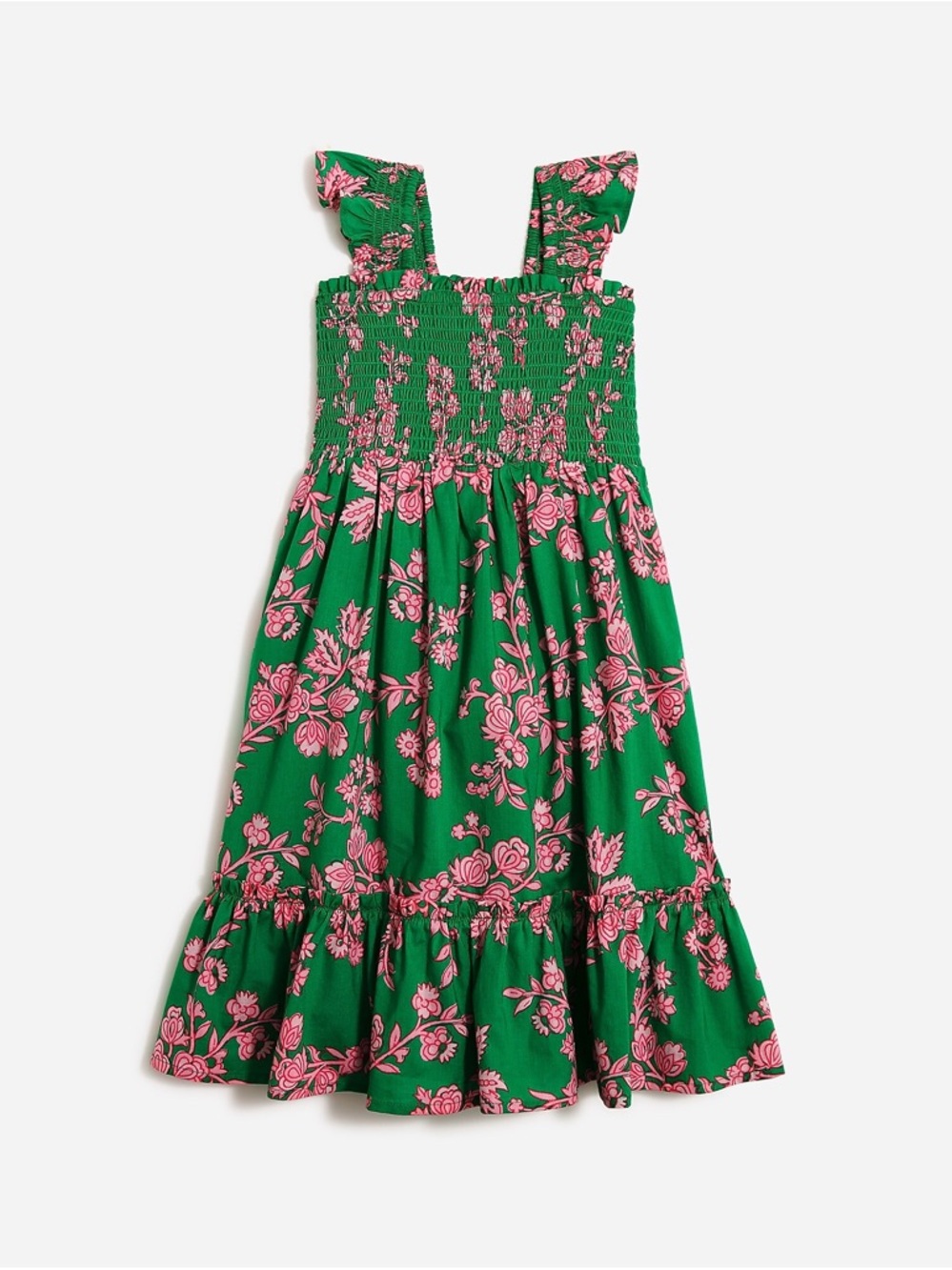 J Crew factory ruffle sleeve tiered dress Girls Green Floral Smocked Sundress 2T